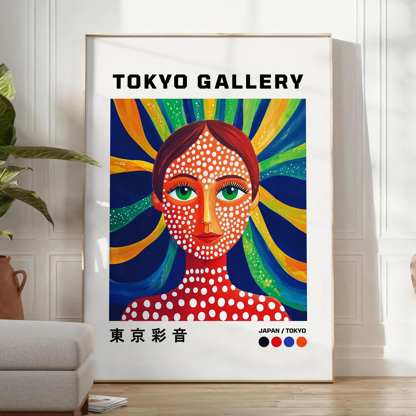 captivating Woman Yayoi Kusama 4 poster stunning blend red blue hues artwork iconic vibrant style perfect art enthusiasts collectors unframed edition space