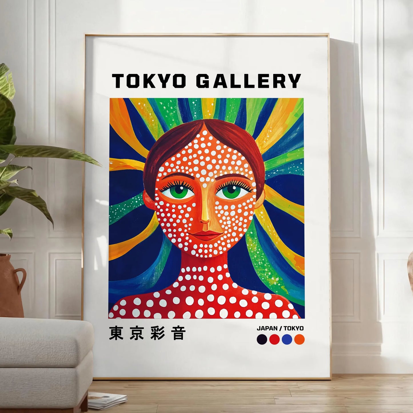 captivating Woman Yayoi Kusama 5 poster bold red blue hues contemporary art life artistic piece creativity inspiration perfect space sizes A4 cm A0