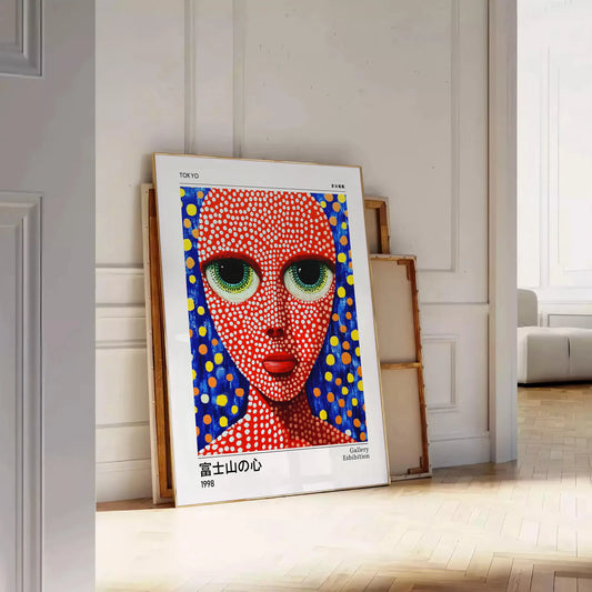 vibrant world Yayoi Kusama Woman 6 poster dynamic red blue hues piece perfect art enthusiasts space stunning artwork sizes A4 cm A0