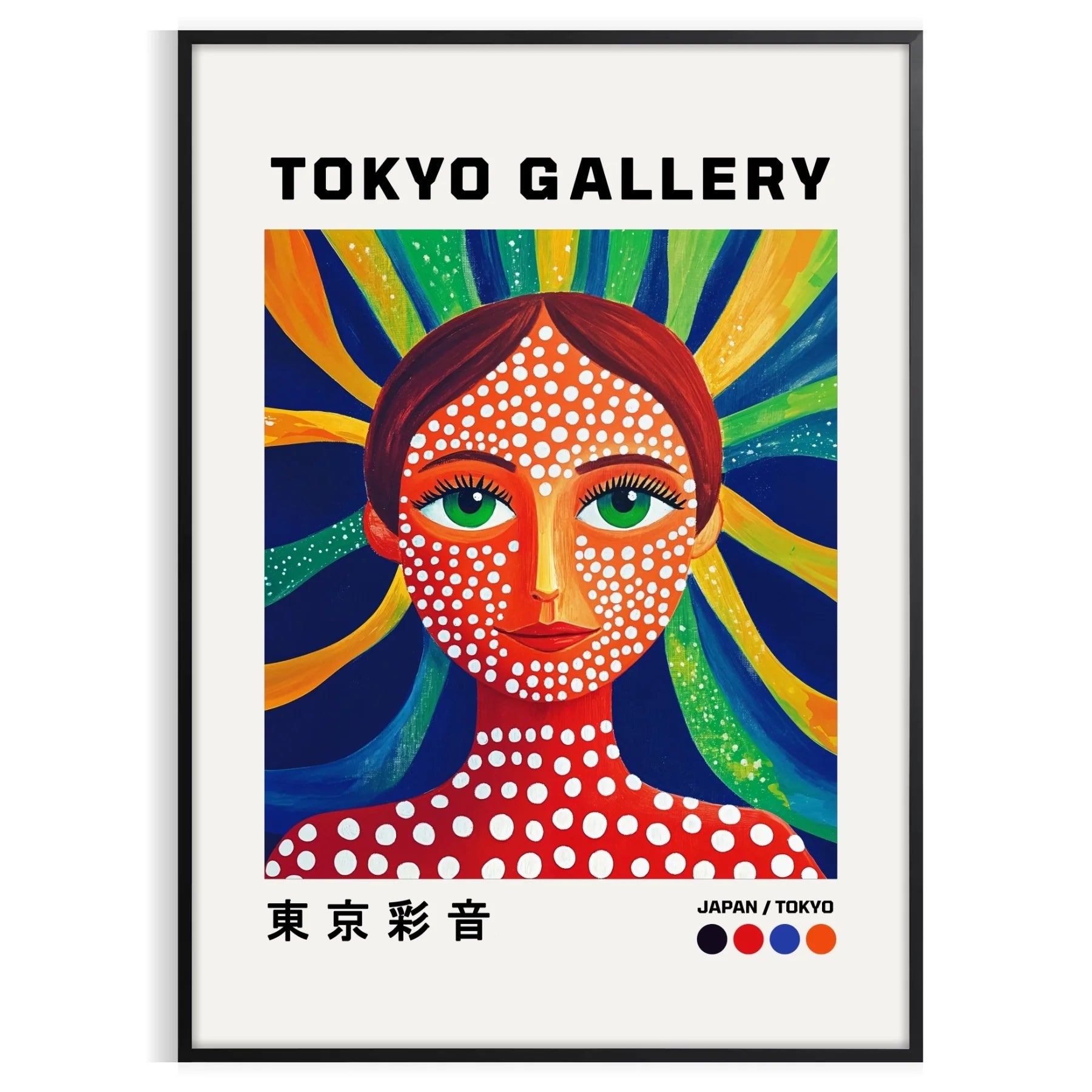 captivating Woman Yayoi Kusama 5 poster bold red blue hues contemporary art life artistic piece creativity inspiration perfect space sizes A4 cm A0