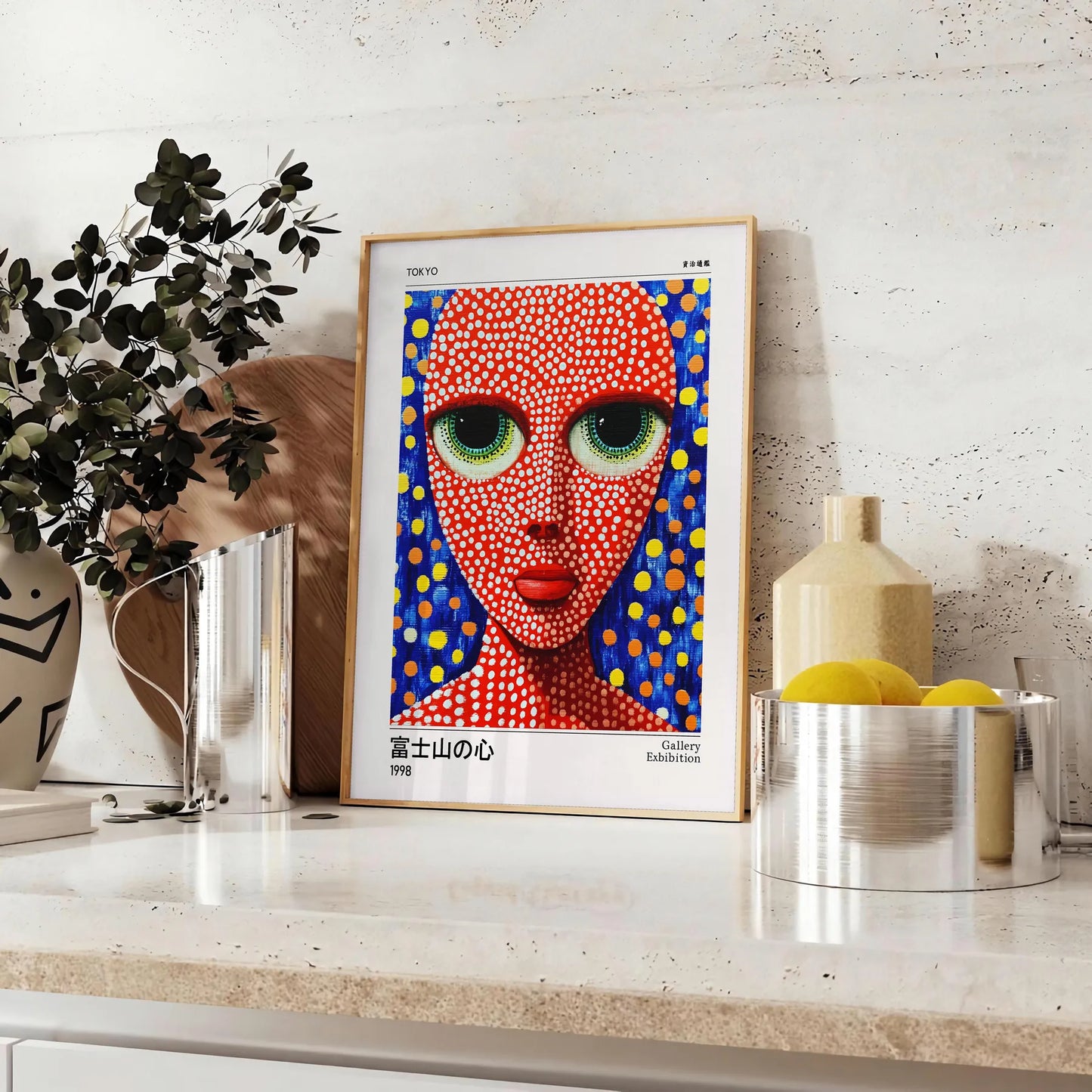 vibrant world Yayoi Kusama Woman 6 poster dynamic red blue hues piece perfect art enthusiasts space stunning artwork sizes A4 cm A0