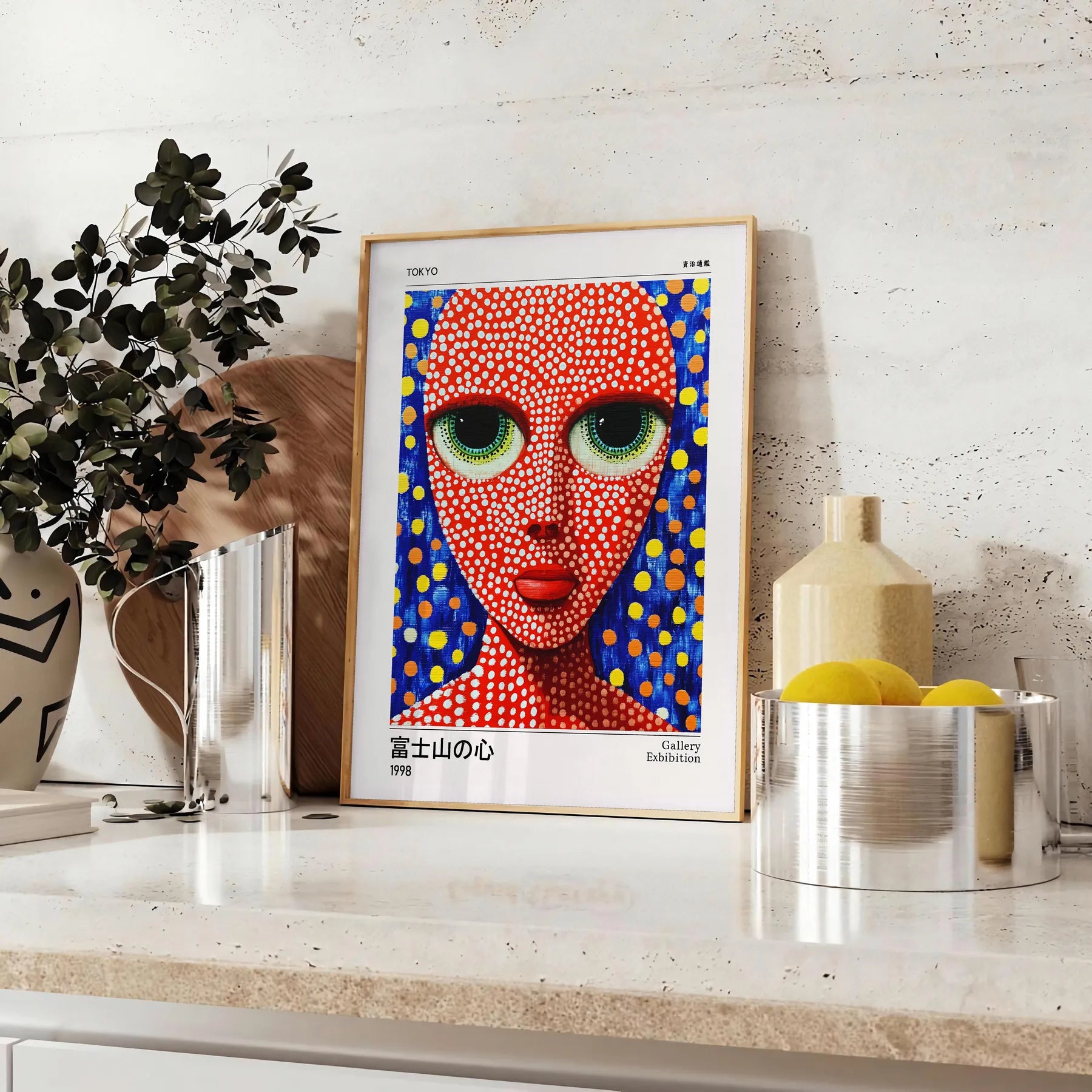 vibrant world Yayoi Kusama Woman 6 poster dynamic red blue hues piece perfect art enthusiasts space stunning artwork sizes A4 cm A0