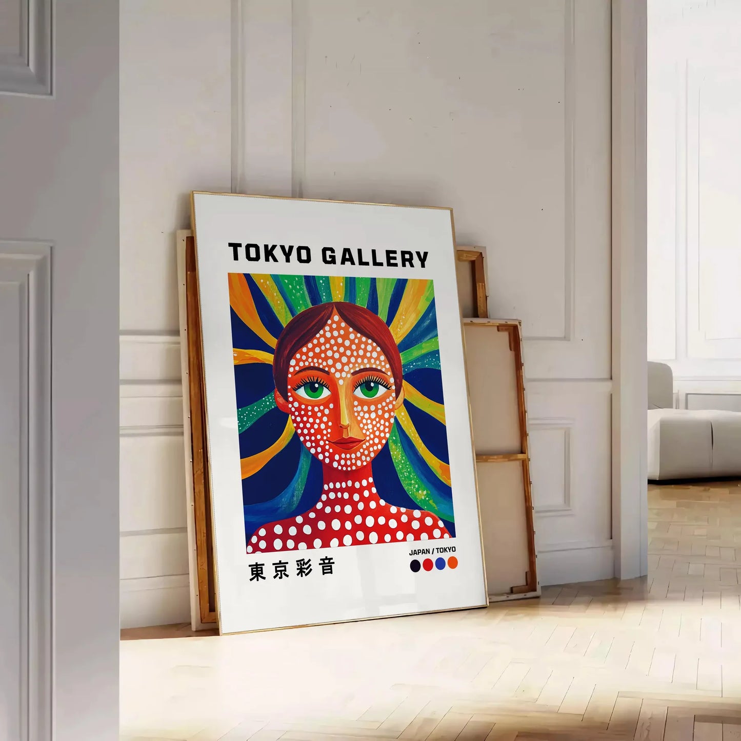 captivating Woman Yayoi Kusama 5 poster bold red blue hues contemporary art life artistic piece creativity inspiration perfect space sizes A4 cm A0