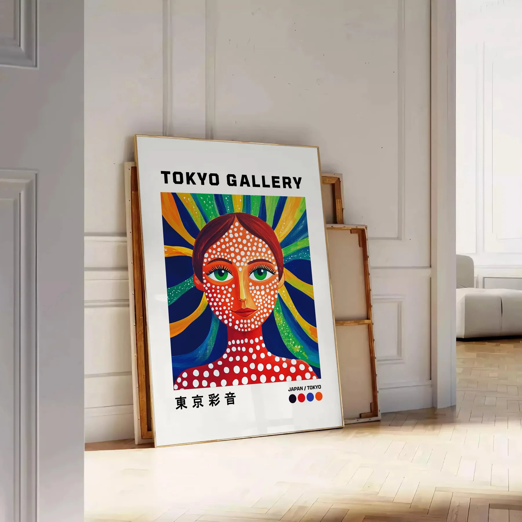 captivating Woman Yayoi Kusama 5 poster bold red blue hues contemporary art life artistic piece creativity inspiration perfect space sizes A4 cm A0