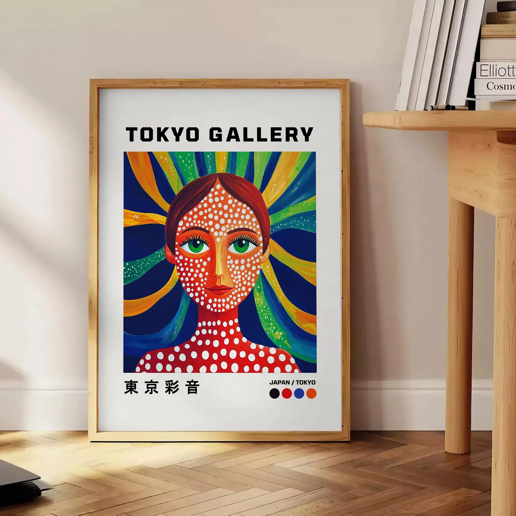 captivating Woman Yayoi Kusama 4 poster stunning blend red blue hues artwork iconic vibrant style perfect art enthusiasts collectors unframed edition space