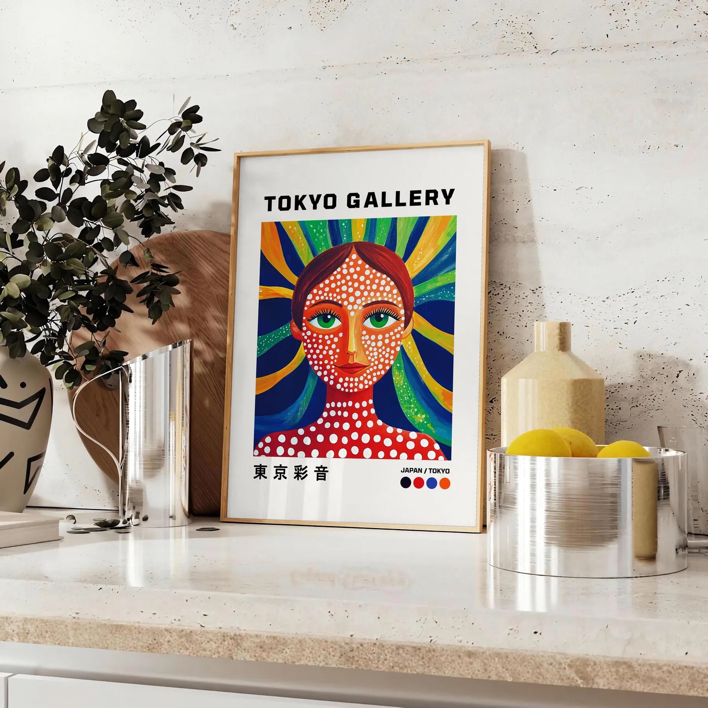 captivating Woman Yayoi Kusama 5 poster bold red blue hues contemporary art life artistic piece creativity inspiration perfect space sizes A4 cm A0