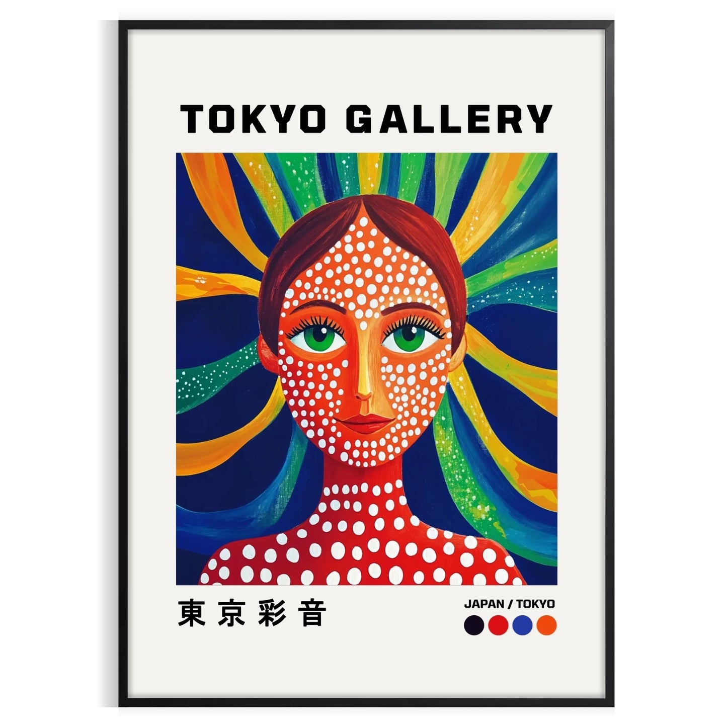 captivating Woman Yayoi Kusama 4 poster stunning blend red blue hues artwork iconic vibrant style perfect art enthusiasts collectors unframed edition space