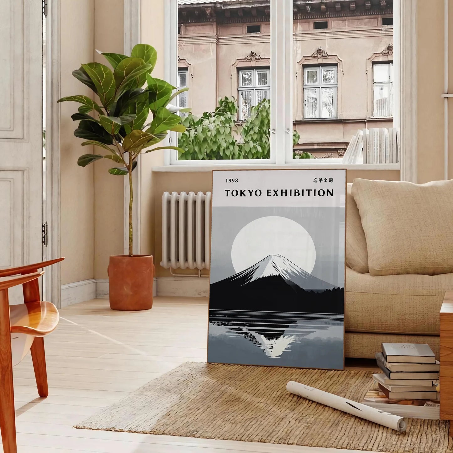 serene beauty Japan Mount Fuji poster gray blue hues exquisite art piece space iconic landscapes A4 cm A0 sizes