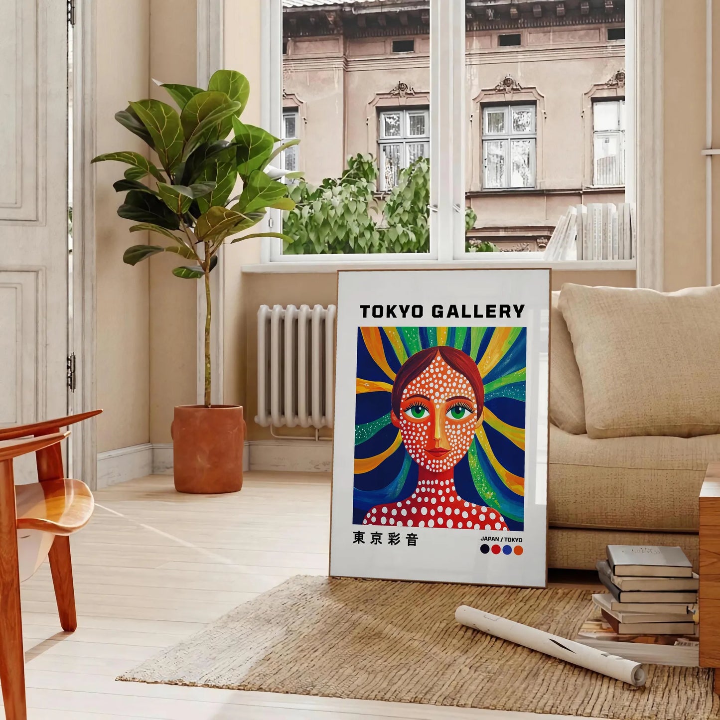 captivating Woman Yayoi Kusama 4 poster stunning blend red blue hues artwork iconic vibrant style perfect art enthusiasts collectors unframed edition space