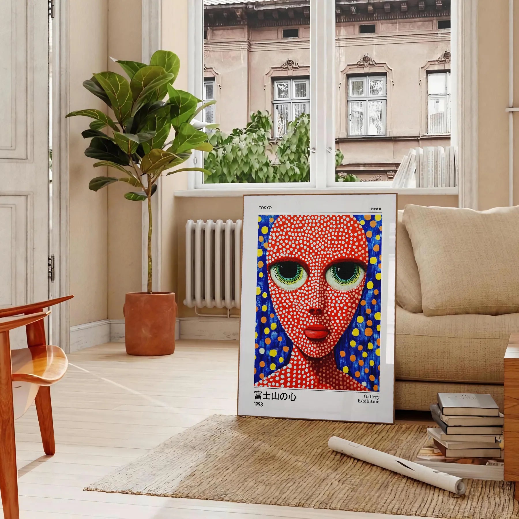 vibrant world Yayoi Kusama Woman 6 poster dynamic red blue hues piece perfect art enthusiasts space stunning artwork sizes A4 cm A0